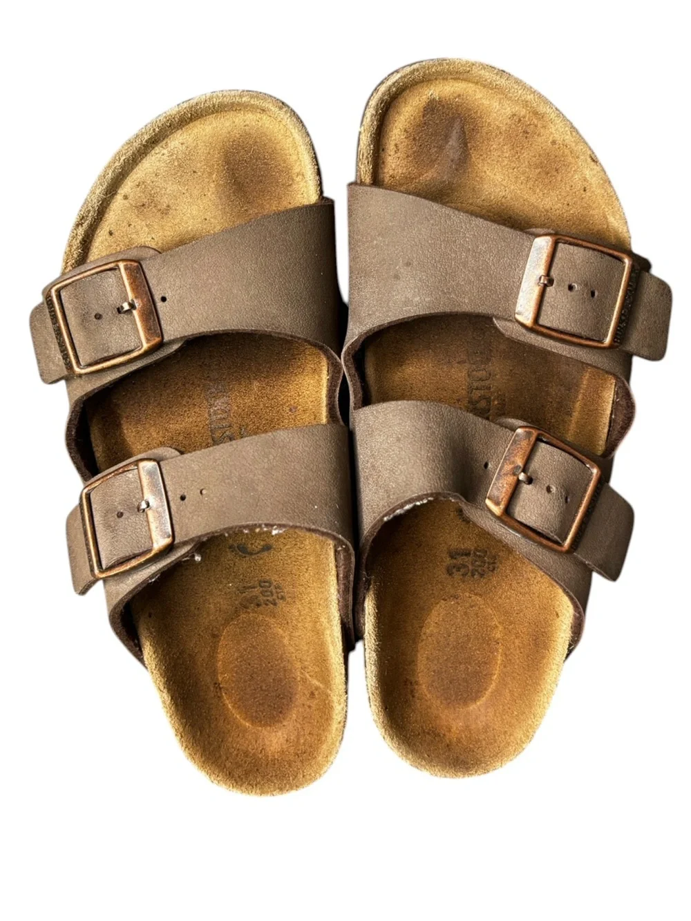 Birkenstock Kids' Arizona Nubuck Slide Sandals Leather Brown Size 31- 13-13.5